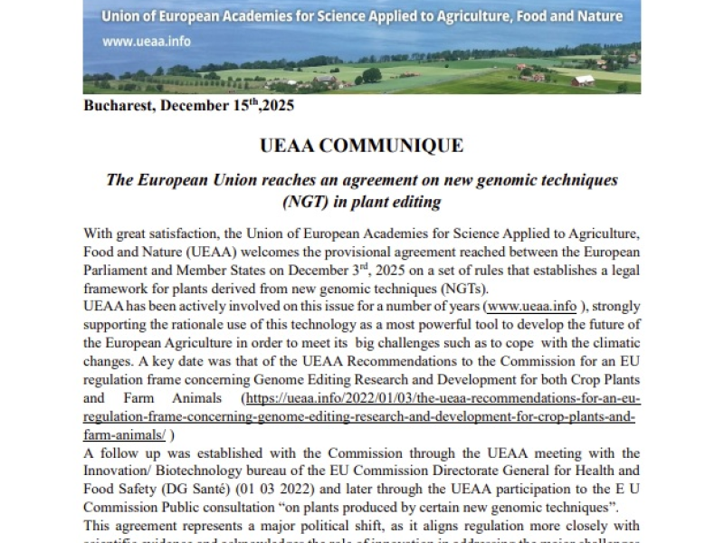 Prohlášení UEAA k schválení nařízení o nových genomických technikách (NGT)