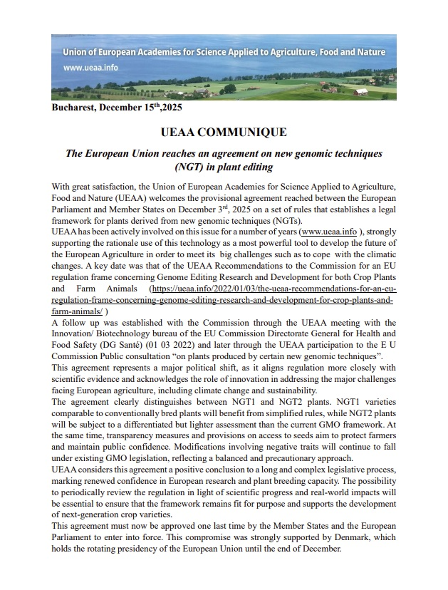 Prohlášení UEAA k schválení nařízení o nových genomických technikách (NGT)