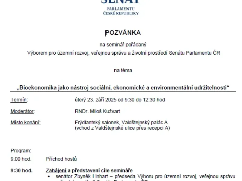 Pozvánka na seminář „Bioekonomika jako nástroj sociální, ekonomické a environmentální udržitelnosti“