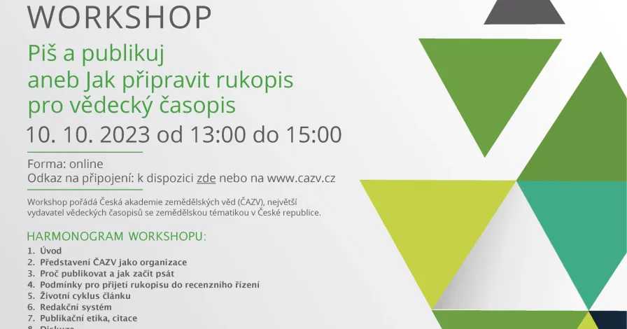 Workshop „Piš a publikuj aneb Jak připravit rukopis pro vědecký časopis“