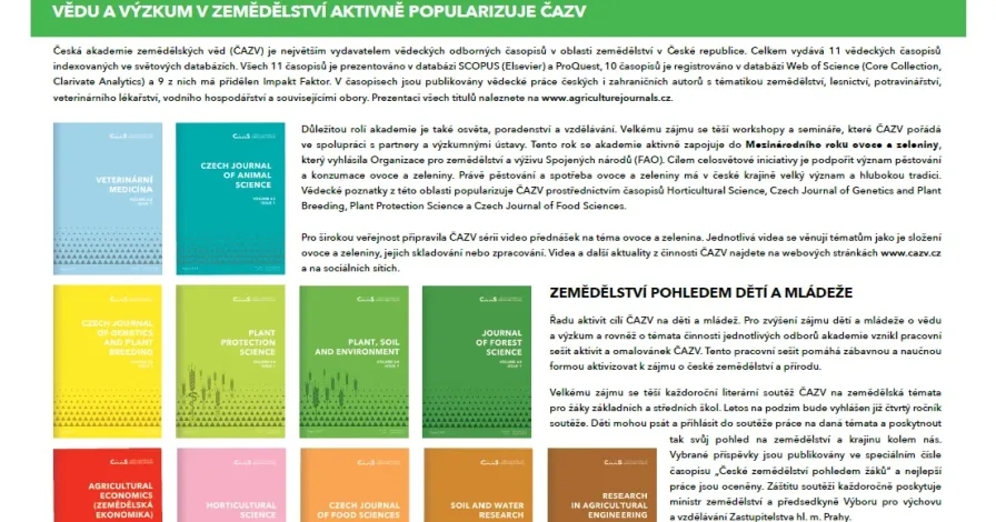 Budoucnost zemědělství – článek ČAZV v příloze Hospodářských novin