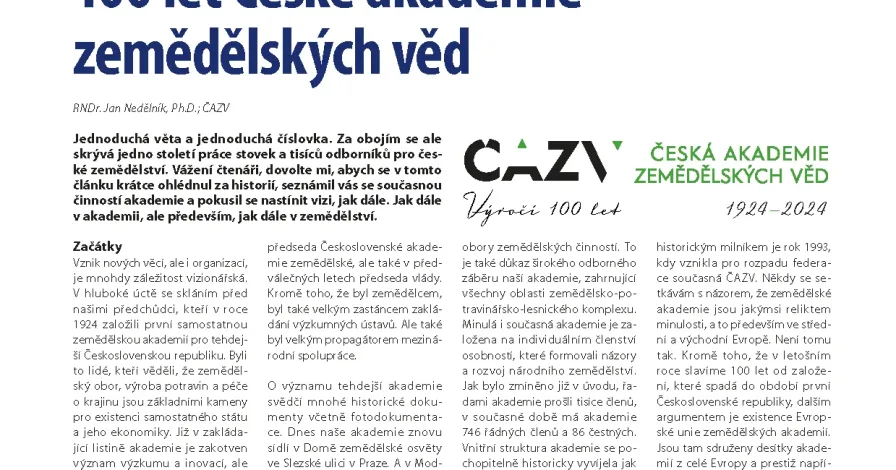 „100 let České akademie zemědělských věd“ v časopise Agromanuál