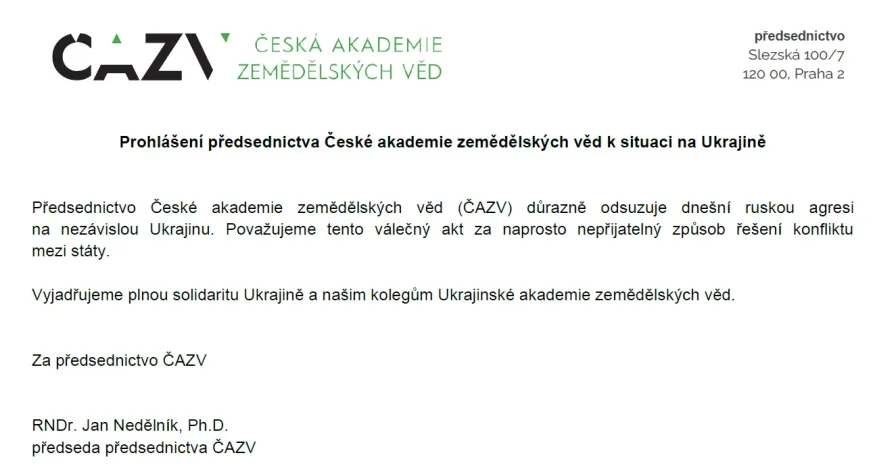 Prohlášení předsednictva ČAZV k situaci na Ukrajině
