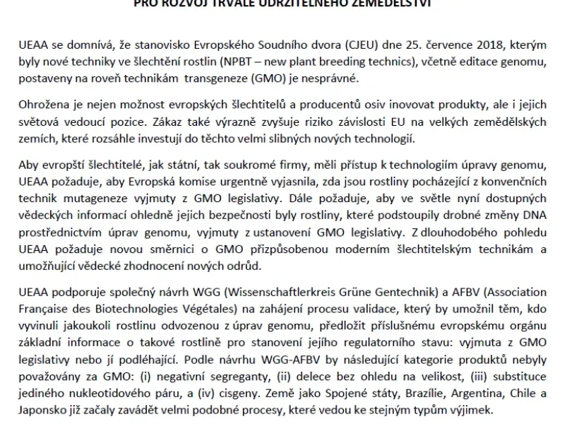 UEAA vyzývá k podpoře technik editace rostlinného genomu