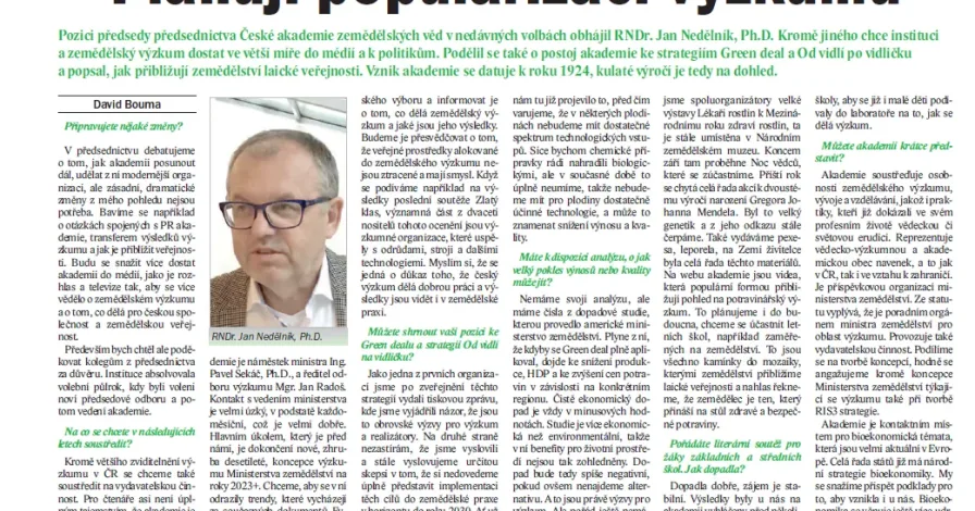 Rozhovor s předsedou předsednictva ČAZV v časopise Zemědělec