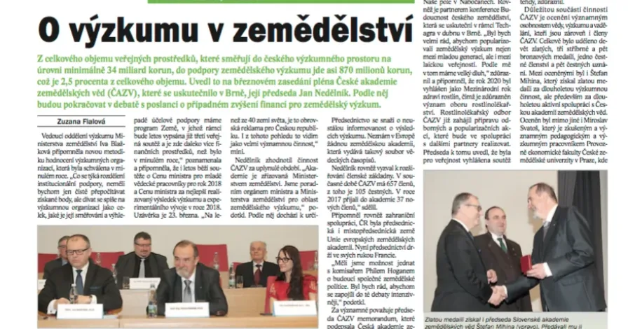Novinky o ČAZV v aktuálním čísle časopisu Zemědělec
