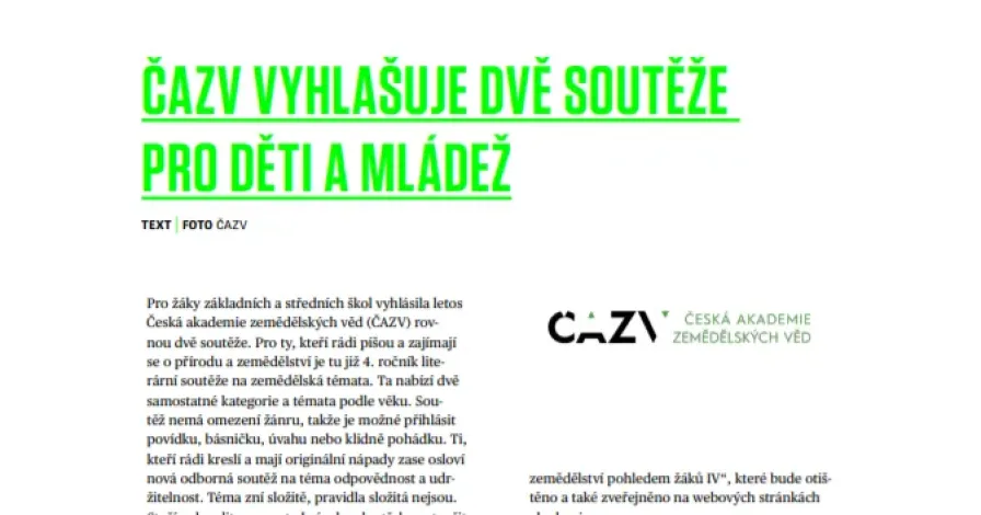 O aktivitách ČAZV v časopise Zemědělská škola