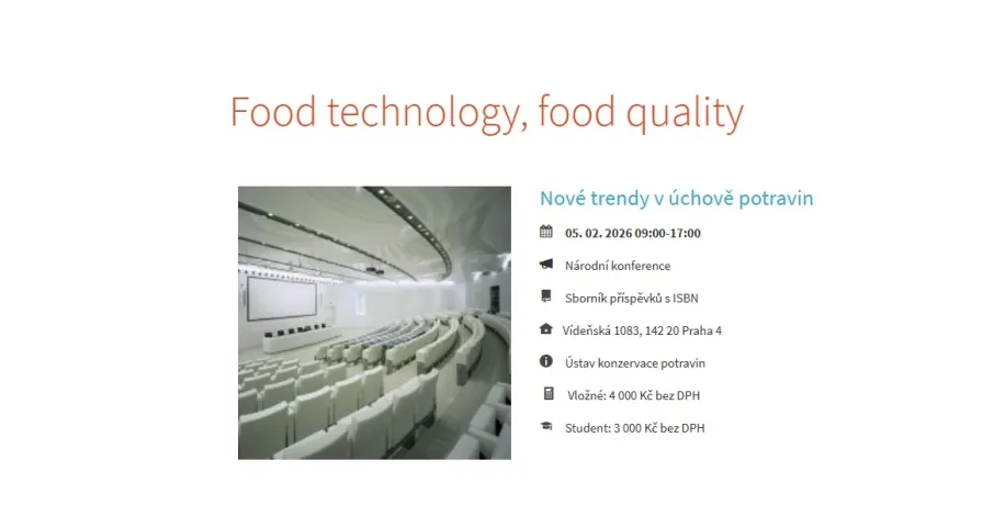 Pozvánka na konferenci „Food Technology, Food Quality 2026“