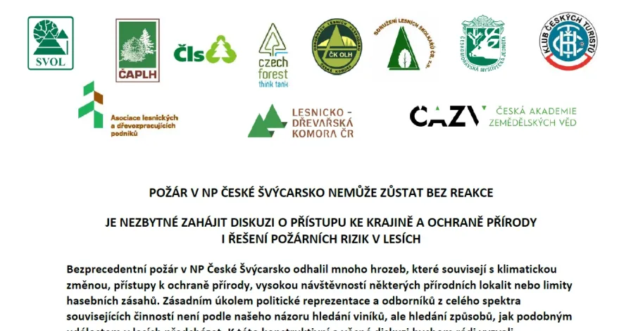 Prohlášení lesnických organizací k řešení požárních rizik v lesích