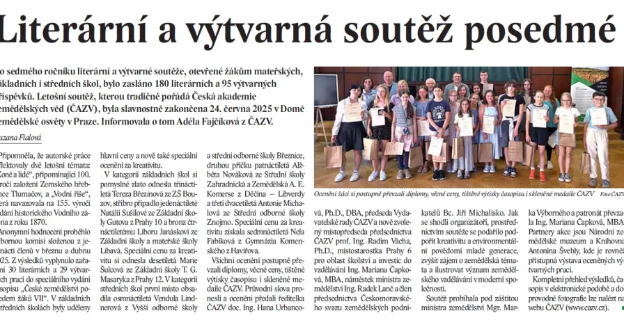 V časopise Zemědělec o ČAZV „Literární a výtvarná soutěž posedmé“