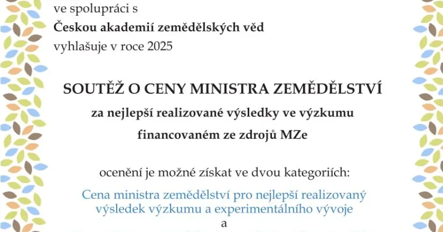 Cena ministra zemědělství pro nejlepší realizovaný výsledek výzkumu a experimentálního vývoje