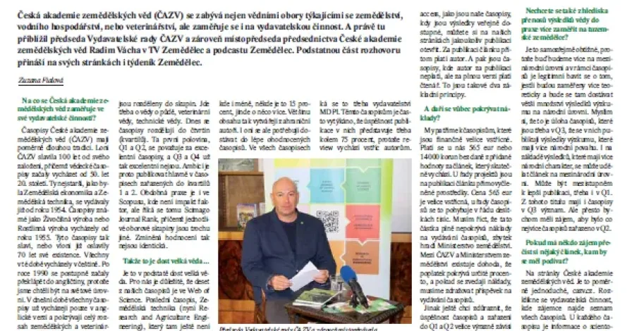 Rozhovor s předsedou Vydavatelské rady ČAZV v časopise Zemědělec