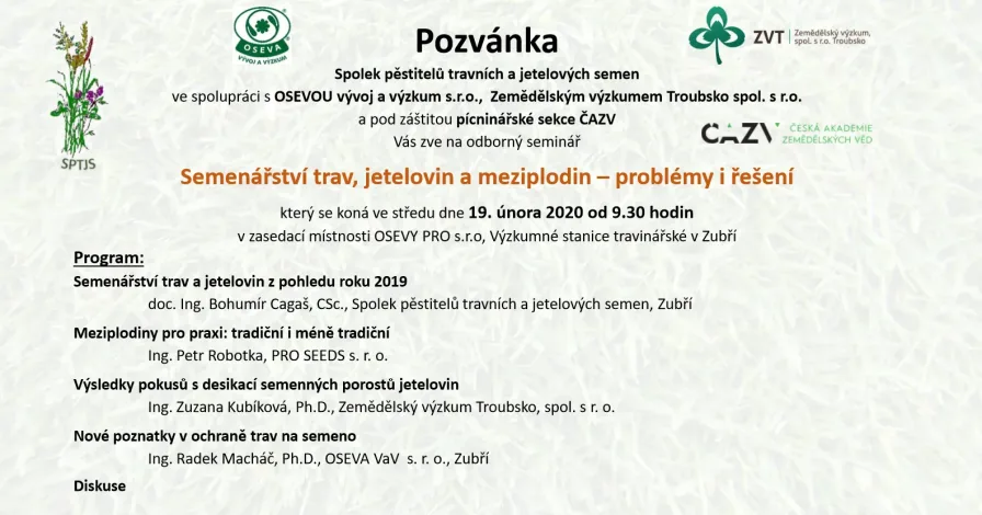 Semenářství trav, jetelovin a meziplodin – problémy i řešení