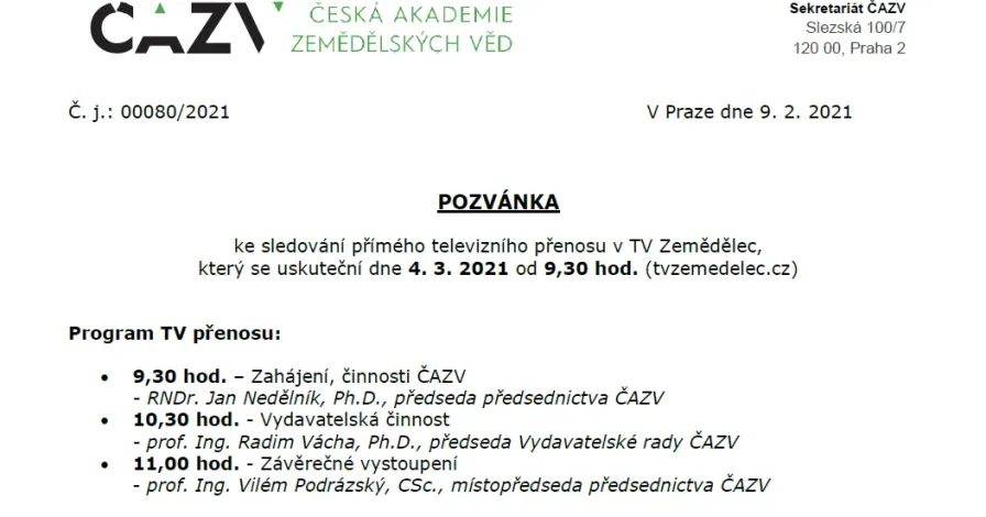Dopis předsednictva členské základně ČAZV