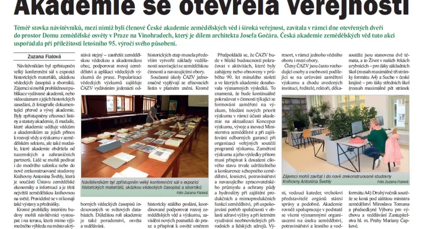 O Dni otevřených dveří ČAZV v časopise Zemědělec