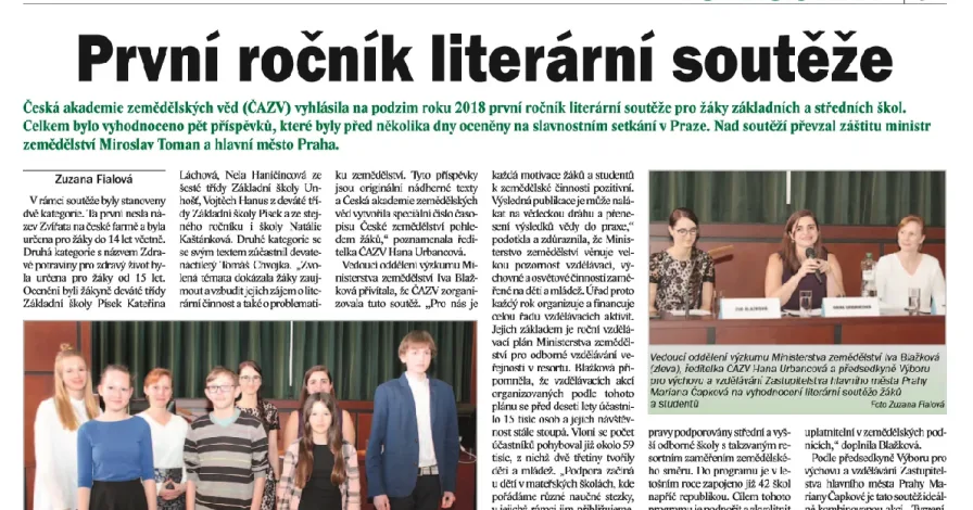 O literární soutěži ČAZV také v časopisech Zemědělec a Zemědělská škola